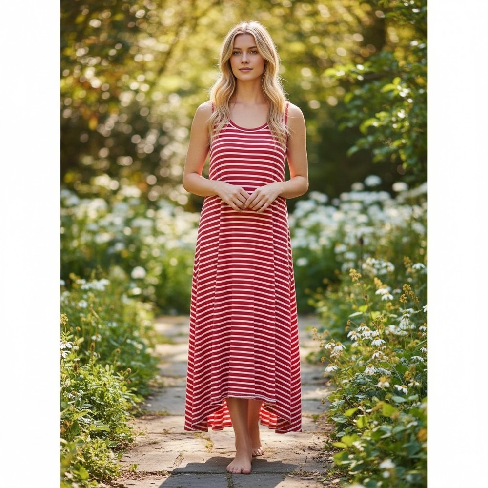 J.Crew Womens Red White Striped Cotton Sleeveless Handkerchief Hem Maxi Dress XS